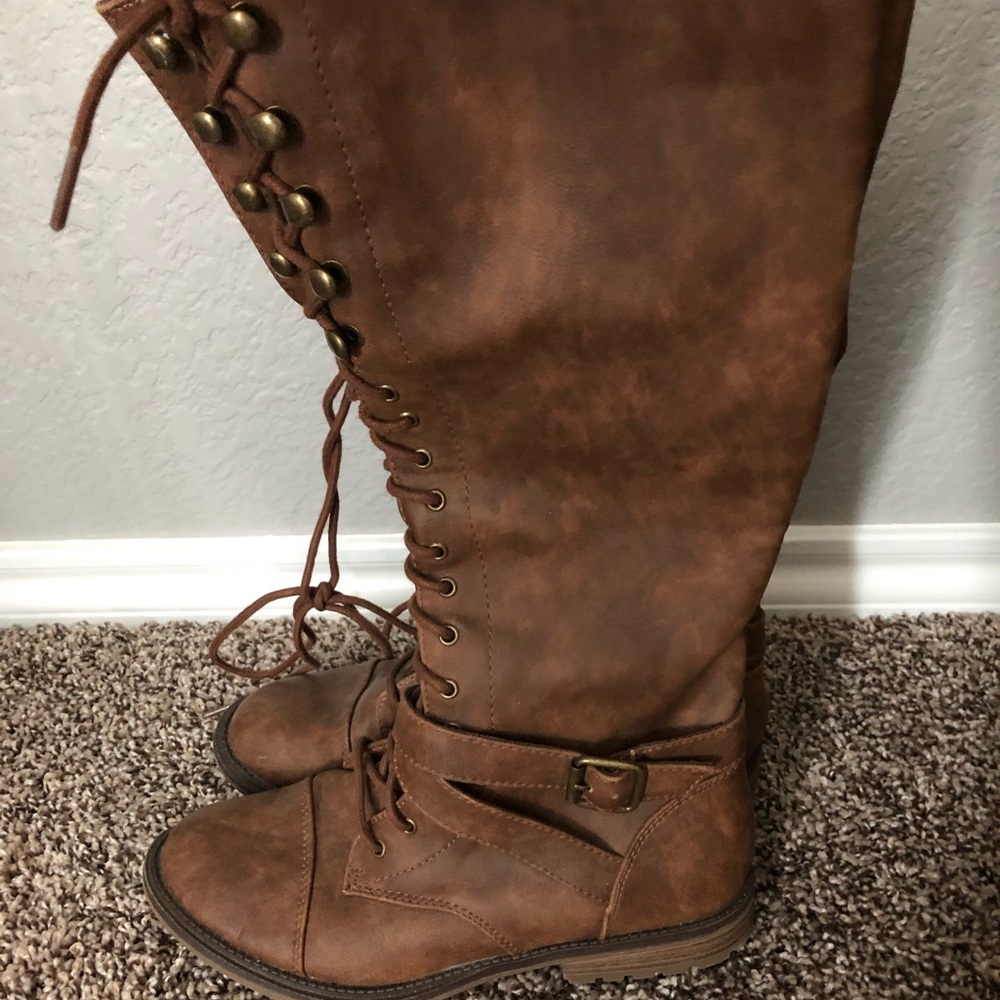 Knee high brown Faux leather boots